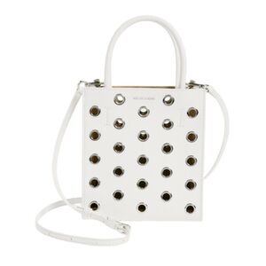 Veronica Beard Small Grommet Leather Shopper Crossbody Bag - Off White NWT